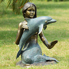 factory wholesale sitting mermaid and dolphin bronze statues